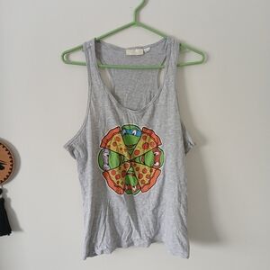 Teenage Mutant Ninja Turtles Pizza Print Soft Gray Graphic Tank Top
